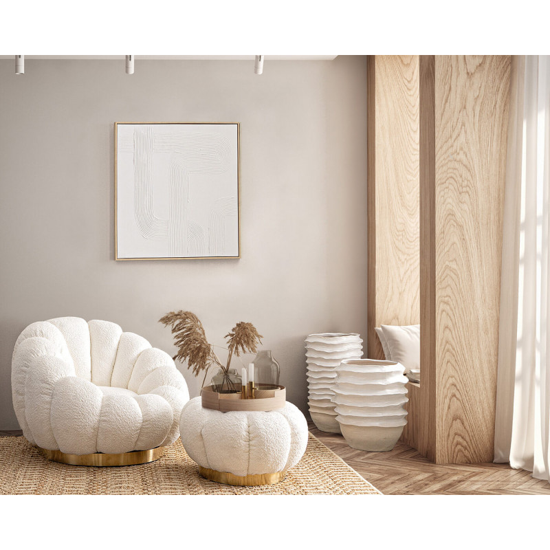 Fauteuil et pouf bouclette doré