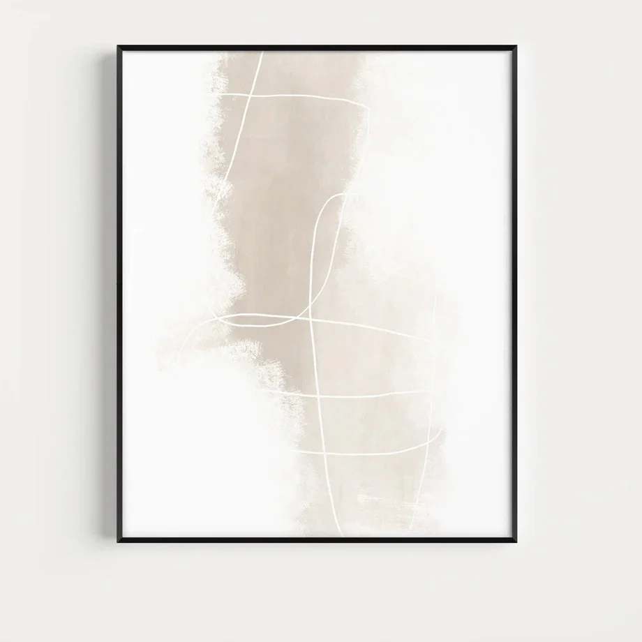 Tableau abstrait beige lignes